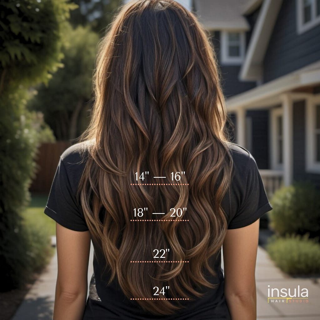 clip-in hair extensions showcasing different length options ranging from 14 inches to 24 inches