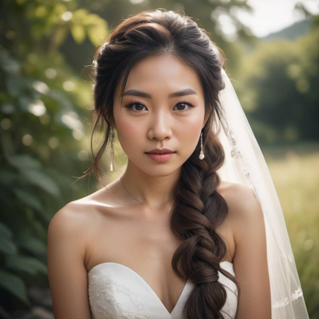 asian bride wedding hair 
trend with fishtail braid